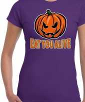 Halloween eat you alive verkleed t-shirt paars dames